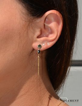 Kolczyki złote wiszące na sztyft 585 'Czarna cyrkonia'. Złote kolczyki wiszące. Eleganckie kolczyki dla kobiety idealne na prezent dla przyjaciółki lub żony (1).JPG